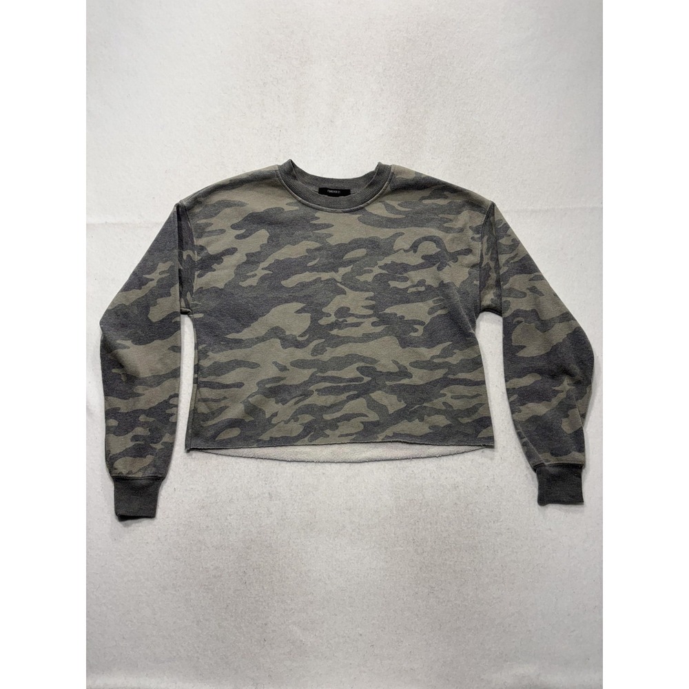 Forever 21 Sweatshirt Womens S Green Camo Crew Neck Terry Cropped Pullover